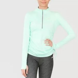 Avia 1/2 Zip Womens L Activewear LS MintGreen Pullover Ruched Sides Thumb Holes
